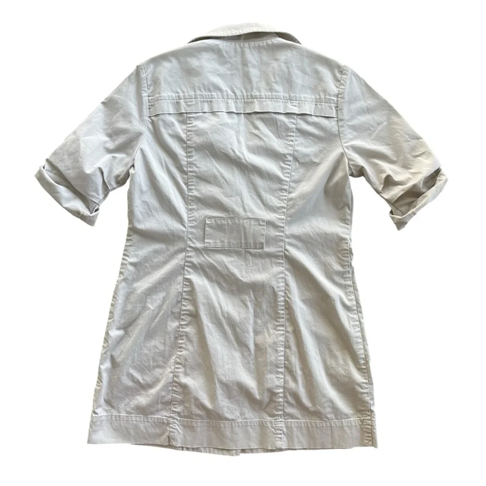 CAbi Women’s Size 0 Classic Tan Beige Sandy Short Sleeve Trench Coat Jacket #777